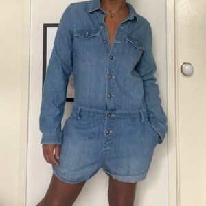 FREE PEOPLE Denim Button-Up Romper